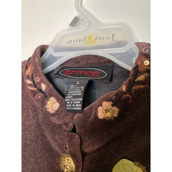 2000s Y2K Entice Brown Velvet Fall Floral Harvest Whimsigoth Artsy Boho Jacket L - Picture 2 of 8